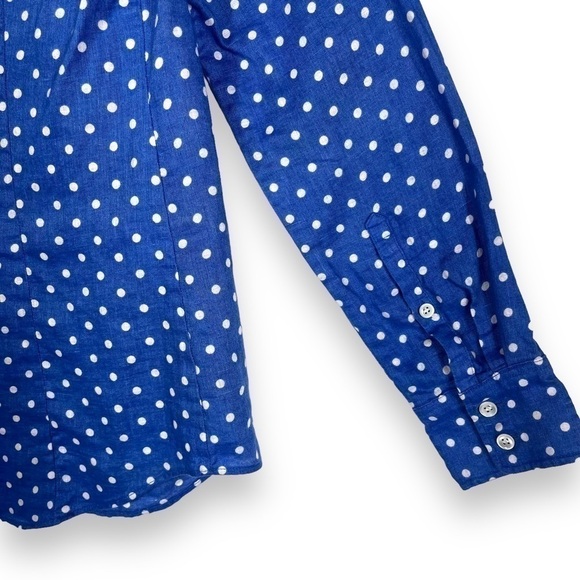 4 for $40 SALE!J Crew Perfect 100% Linen Button Up Shirt, Blue Polka Dot, Size 2 - Picture 7 of 11